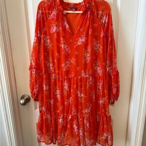 Vince Camuto Red Floral Long Sleeve Dress